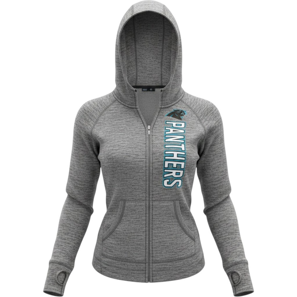 NFL Carolina Panthers Womens Gray Space Dye Full Zip Hoodie Sweatshirt Small